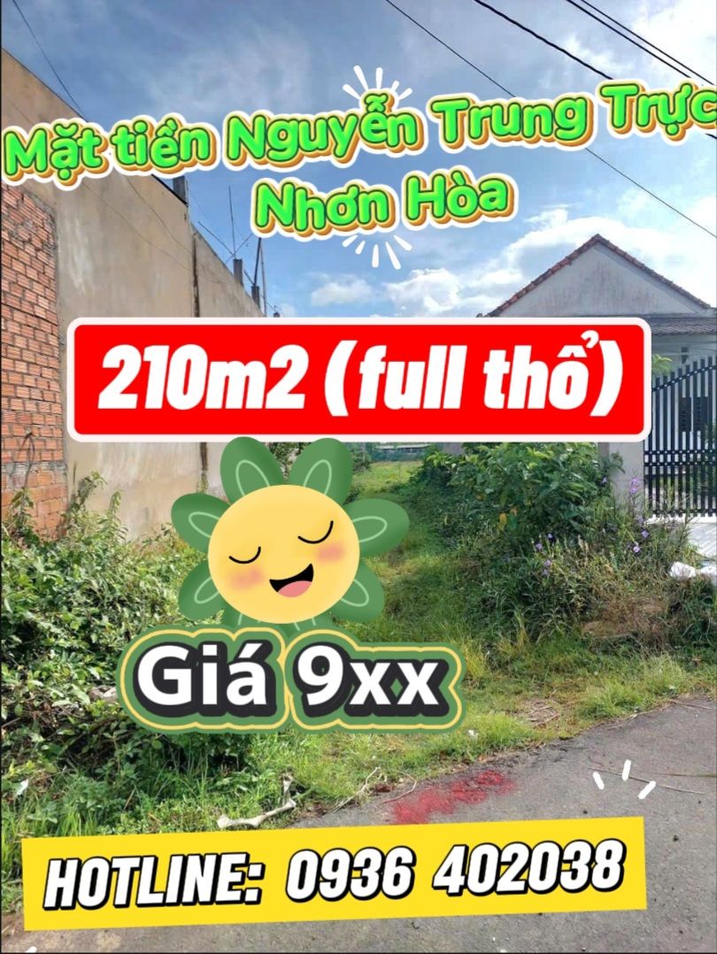 BÁN LÔ ĐẤT 210 M2 FULL THỔ CƯ TẠI NGUYỄN TRUNG TRỰC, NHƠN HOÀ, AN NHƠN ( NAY LÀ AN NHƠN NAM, GIA LAI)